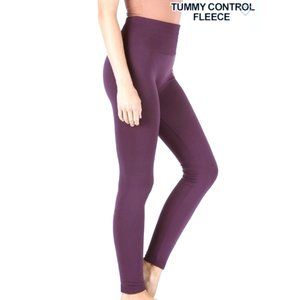 High waist tummy control fleece leggings, eggplant